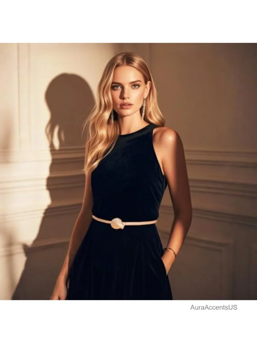 Gold Metal Stretch Waist Skinny Belt for Dresses